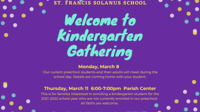 Kindergarten Round-Up - Thursday, March 11th - 6 p.m. - St. Francis Solanus