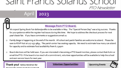 PTO Newsletter - April 2023 - St. Francis Solanus