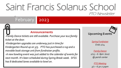 PTO Newsletter - February 2023 - St. Francis Solanus