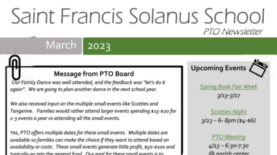 PTO Newsletter - March 2023 - St. Francis Solanus