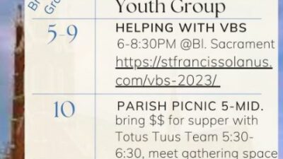 June Youth Group Events For Grades 6-12 - St. Francis Solanus