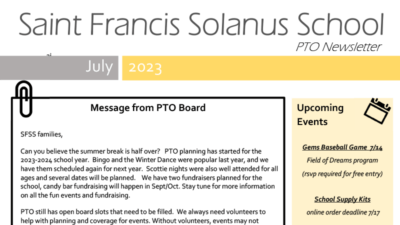 PTO Newsletter – July 2023 - St. Francis Solanus