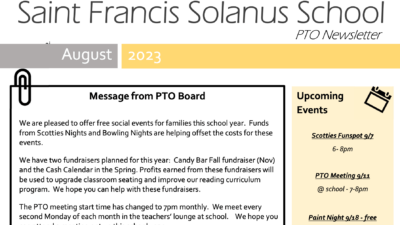 PTO Newsletter – August 2023 - St. Francis Solanus