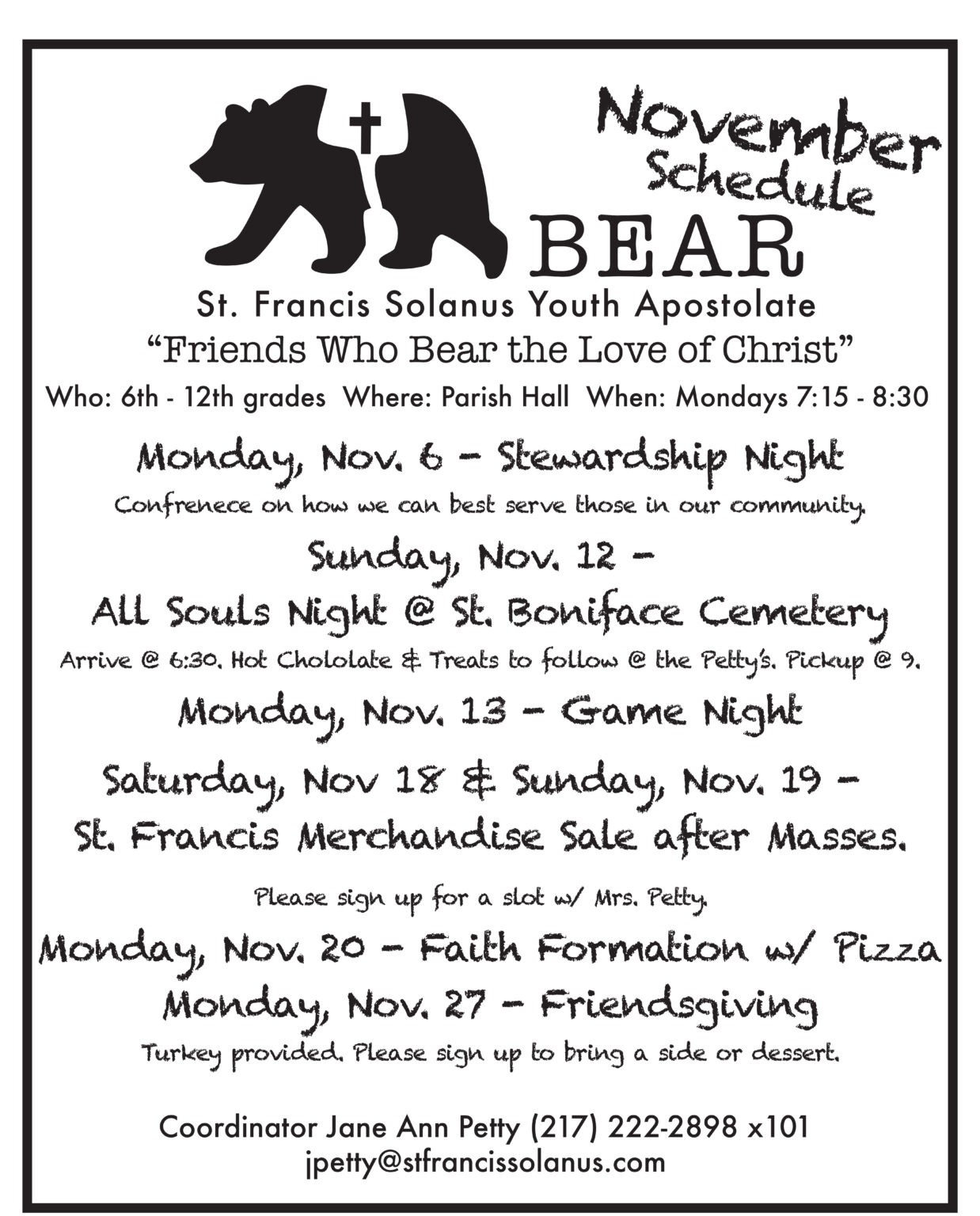 Bear schedule Nov 2023