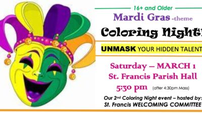 Mardi Gras Coloring Night - Saturday, March 1 - St. Francis Solanus